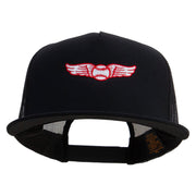 Baseball Wing Embroidered 5 Panel Mesh Trucker Snapback Cap