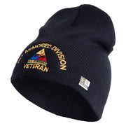 U.S. Army 1st Armored Division  Symbol Embroidered 8 Inch Solid Knit Short Beanie Made in USA - Navy OSFM