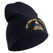 U.S. Army 1st Armored Division  Symbol Embroidered 8 Inch Solid Knit Short Beanie Made in USA - Navy OSFM