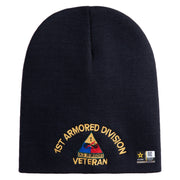 U.S. Army 1st Armored Division  Symbol Embroidered 8 Inch Solid Knit Short Beanie Made in USA - Navy OSFM