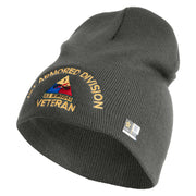 U.S. Army 1st Armored Division  Symbol Embroidered 8 Inch Solid Knit Short Beanie Made in USA - Charcoal OSFM