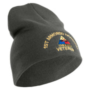 U.S. Army 1st Armored Division  Symbol Embroidered 8 Inch Solid Knit Short Beanie Made in USA - Charcoal OSFM