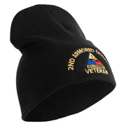 U.S. Army 2nd Armored Division Symbol Embroidered 8 Inch Solid Knit Short Beanie Made in USA - Black OSFM