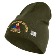 U.S. Army 2nd Armored Division Symbol Embroidered 8 Inch Solid Knit Short Beanie Made in USA - Olive OSFM