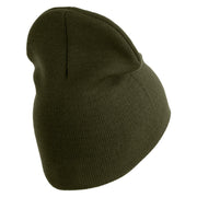 U.S. Army 2nd Armored Division Symbol Embroidered 8 Inch Solid Knit Short Beanie Made in USA - Olive OSFM