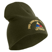 U.S. Army 2nd Armored Division Symbol Embroidered 8 Inch Solid Knit Short Beanie Made in USA - Olive OSFM