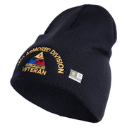 U.S. Army 2nd Armored Division Symbol Embroidered 8 Inch Solid Knit Short Beanie Made in USA - Navy OSFM