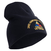 U.S. Army 2nd Armored Division Symbol Embroidered 8 Inch Solid Knit Short Beanie Made in USA - Navy OSFM