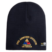 U.S. Army 2nd Armored Division Symbol Embroidered 8 Inch Solid Knit Short Beanie Made in USA - Navy OSFM