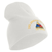 U.S. Army 2nd Armored Division Symbol Embroidered 8 Inch Solid Knit Short Beanie Made in USA - White OSFM
