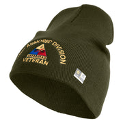 U.S. Army 3rd Armored Division Symbol Embroidered 8 Inch Solid Knit Short Beanie Made in USA - Olive OSFM