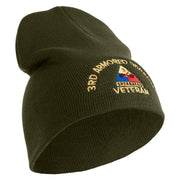 U.S. Army 3rd Armored Division Symbol Embroidered 8 Inch Solid Knit Short Beanie Made in USA - Olive OSFM