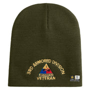 U.S. Army 3rd Armored Division Symbol Embroidered 8 Inch Solid Knit Short Beanie Made in USA - Olive OSFM
