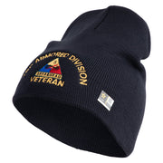 U.S. Army 3rd Armored Division Symbol Embroidered 8 Inch Solid Knit Short Beanie Made in USA - Navy OSFM