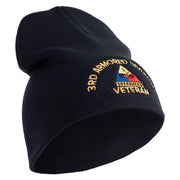 U.S. Army 3rd Armored Division Symbol Embroidered 8 Inch Solid Knit Short Beanie Made in USA - Navy OSFM