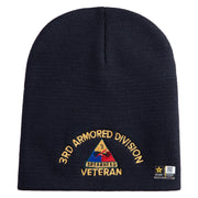 U.S. Army 3rd Armored Division Symbol Embroidered 8 Inch Solid Knit Short Beanie Made in USA - Navy OSFM