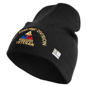U.S. Army 3rd Armored Division Symbol Embroidered 8 Inch Solid Knit Short Beanie Made in USA - Black OSFM