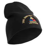 U.S. Army 3rd Armored Division Symbol Embroidered 8 Inch Solid Knit Short Beanie Made in USA - Black OSFM