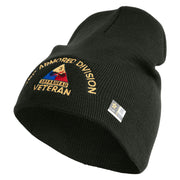 U.S. Army 3rd Armored Division Symbol Embroidered 8 Inch Solid Knit Short Beanie Made in USA - Graphite OSFM