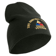 U.S. Army 3rd Armored Division Symbol Embroidered 8 Inch Solid Knit Short Beanie Made in USA - Graphite OSFM