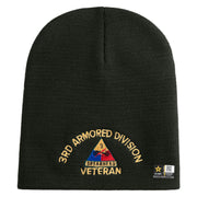 U.S. Army 3rd Armored Division Symbol Embroidered 8 Inch Solid Knit Short Beanie Made in USA - Graphite OSFM
