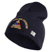 U.S. Army 49th Armored Division Symbol Embroidered 8 Inch Solid Knit Short Beanie Made in USA - Navy OSFM