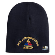 U.S. Army 49th Armored Division Symbol Embroidered 8 Inch Solid Knit Short Beanie Made in USA - Navy OSFM
