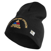 U.S. Army 49th Armored Division Symbol Embroidered 8 Inch Solid Knit Short Beanie Made in USA - Black OSFM