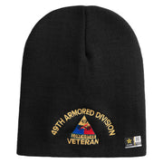 U.S. Army 49th Armored Division Symbol Embroidered 8 Inch Solid Knit Short Beanie Made in USA - Black OSFM