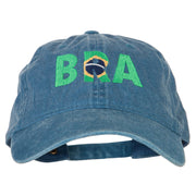 Brazil BRA Flag Embroidered Washed Cotton Twill Cap