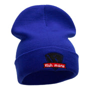 Fish More Embroidered Long Knitted Beanie