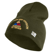 U.S. Army 49th Armored Division Symbol Embroidered 8 Inch Solid Knit Short Beanie Made in USA - Olive OSFM