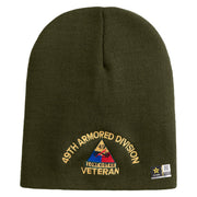 U.S. Army 49th Armored Division Symbol Embroidered 8 Inch Solid Knit Short Beanie Made in USA - Olive OSFM