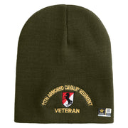 U.S. Army 11th Armored Cavalry Regiment Symbol Embroidered 8 Inch Solid Knit Short Beanie Made in USA - Olive OSFM