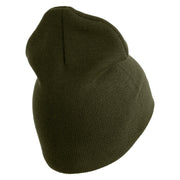 U.S. Army 155th Armored Brigade Combat Team Symbol Embroidered 8 Inch Solid Knit Short Beanie Made in USA - Olive OSFM