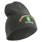 U.S. Army 155th Armored Brigade Combat Team Symbol Embroidered 8 Inch Solid Knit Short Beanie Made in USA - Charcoal OSFM