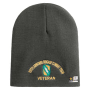 U.S. Army 155th Armored Brigade Combat Team Symbol Embroidered 8 Inch Solid Knit Short Beanie Made in USA - Charcoal OSFM