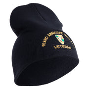 U.S. Army 163rd Armored Brigade Symbol Embroidered 8 Inch Solid Knit Short Beanie Made in USA - Navy OSFM