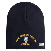 U.S. Army 163rd Armored Brigade Symbol Embroidered 8 Inch Solid Knit Short Beanie Made in USA - Navy OSFM