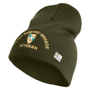 U.S. Army 163rd Armored Brigade Symbol Embroidered 8 Inch Solid Knit Short Beanie Made in USA - Olive OSFM
