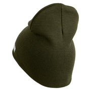 U.S. Army 163rd Armored Brigade Symbol Embroidered 8 Inch Solid Knit Short Beanie Made in USA - Olive OSFM