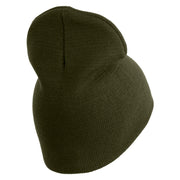 U.S. Army 163rd Armored Brigade Symbol Embroidered 8 Inch Solid Knit Short Beanie Made in USA - Olive OSFM
