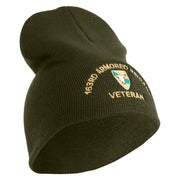 U.S. Army 163rd Armored Brigade Symbol Embroidered 8 Inch Solid Knit Short Beanie Made in USA - Olive OSFM