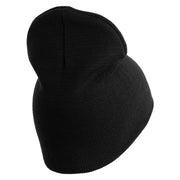 U.S. Army 163rd Armored Brigade Symbol Embroidered 8 Inch Solid Knit Short Beanie Made in USA - Black OSFM
