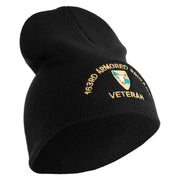 U.S. Army 163rd Armored Brigade Symbol Embroidered 8 Inch Solid Knit Short Beanie Made in USA - Black OSFM