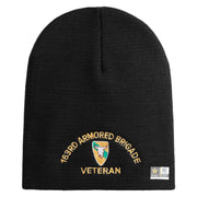 U.S. Army 163rd Armored Brigade Symbol Embroidered 8 Inch Solid Knit Short Beanie Made in USA - Black OSFM