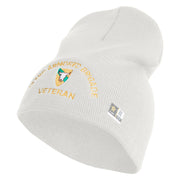U.S. Army 163rd Armored Brigade Symbol Embroidered 8 Inch Solid Knit Short Beanie Made in USA - White OSFM
