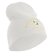 U.S. Army 163rd Armored Brigade Symbol Embroidered 8 Inch Solid Knit Short Beanie Made in USA - White OSFM