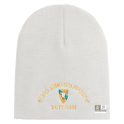 U.S. Army 163rd Armored Brigade Symbol Embroidered 8 Inch Solid Knit Short Beanie Made in USA - White OSFM
