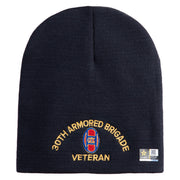 U.S. Army 30th Armored Brigade Symbol Embroidered 8 Inch Solid Knit Short Beanie Made in USA - Navy OSFM